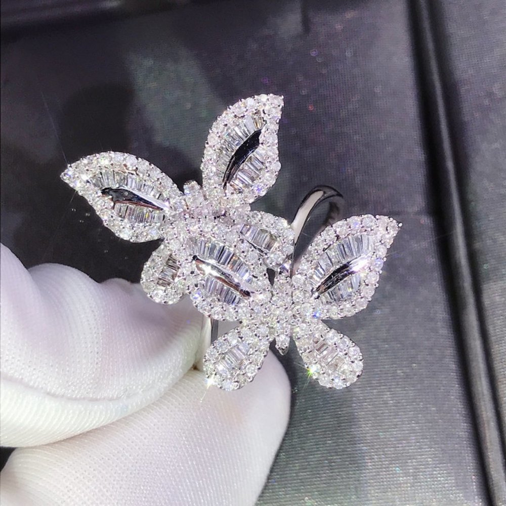 NEW 925 Silver Diamond Double Butterfly Ring - Picture 1 of 14